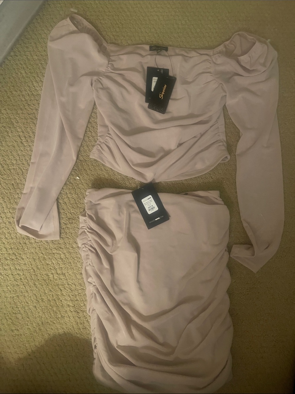 Shinestar Dusty Blush Midi Skirt with Ruched Detail
